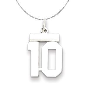 Silver, Athletic Collection Medium Polished Number 10 Necklace - 16 In